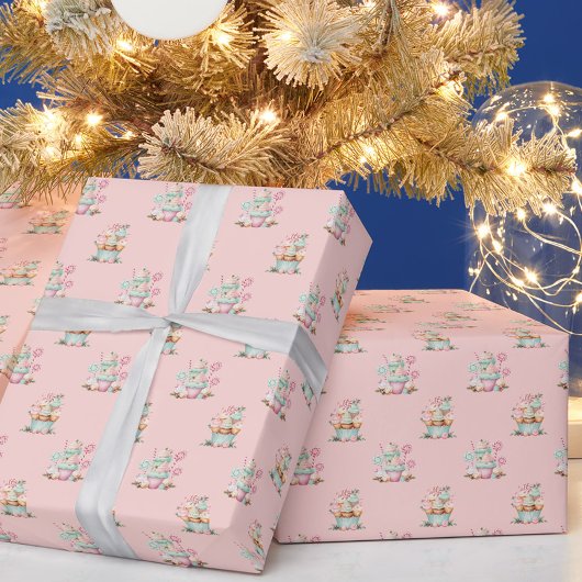 Roze Kerstmis Sneeuwvlok Cupcake Verjaardag Cadeaupapier