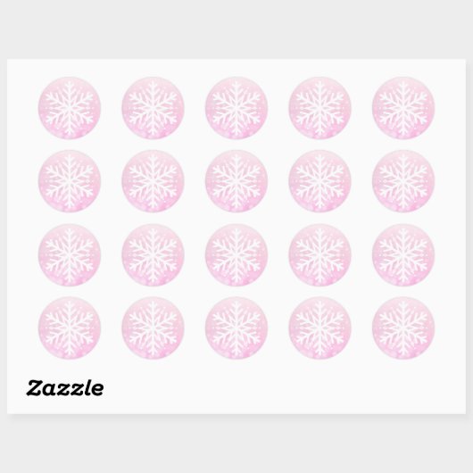 Roze Kerstmis Sneeuwvlok Ronde Sticker (Vel)
