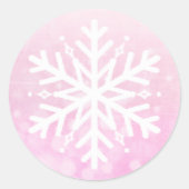 Roze Kerstmis Sneeuwvlok Ronde Sticker (Voorkant)