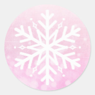 Roze Kerstmis Sneeuwvlok Ronde Sticker