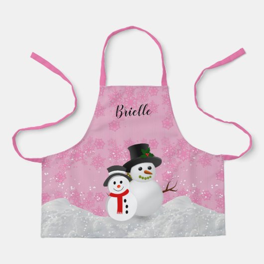  Roze Kerstmis Snowman Persoonlijk Kinder Schort (Voorkant)