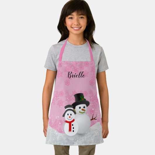  Roze Kerstmis Snowman Persoonlijk Kinder Schort (Insitu)