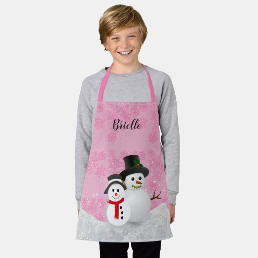  Roze Kerstmis Snowman Persoonlijk Kinder Schort (Gedragen)