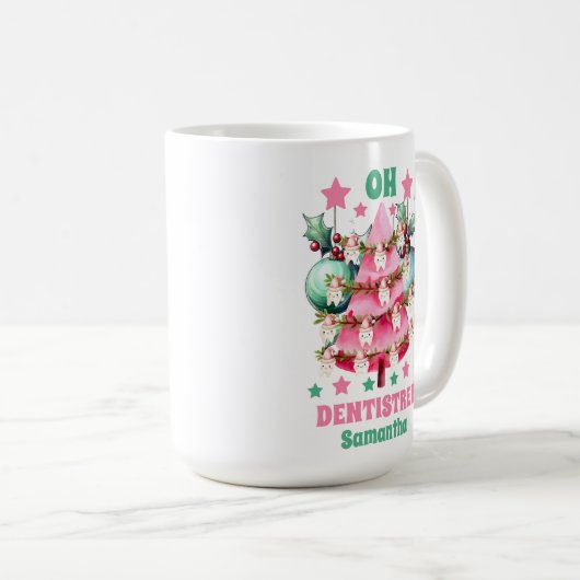 Roze Kerstmis Tandarts Vrolijk Kerstmis Custom Nam Koffiemok (Voorkant rechts)