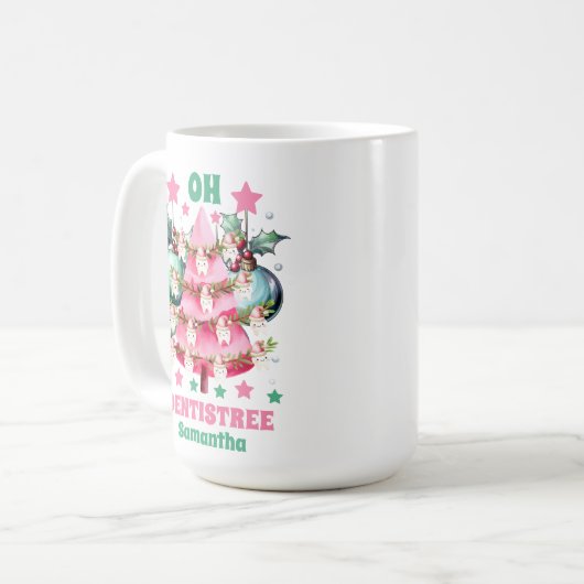Roze Kerstmis Tandarts Vrolijk Kerstmis Custom Nam Koffiemok (Voorkant links)