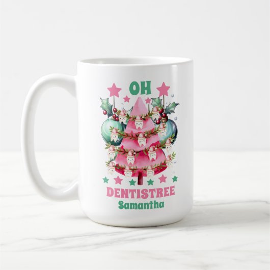 Roze Kerstmis Tandarts Vrolijk Kerstmis Custom Nam Koffiemok (Links)