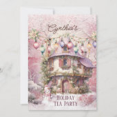 Roze Kerstmis Tea Party Kaart (Voorkant)