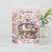 Roze Kerstmis Tea Party Kaart (Staand voorkant)