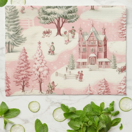  roze Kerstmis Theedoek (Gevouwen)