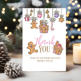 Roze Kerstmis Verjaardag Flat Dank u Kaart