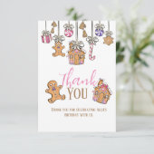 Roze Kerstmis Verjaardag Flat Dank u Kaart (Staand voorkant)