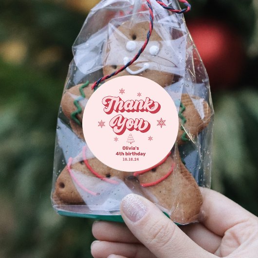 Roze Kerstmis Verjaardagsfeestje Ronde Sticker