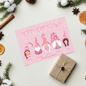 Roze Kerstmis Vijf Gnomen aangepaste Familie Feestdagenkaart