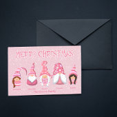 Roze Kerstmis Vijf Gnomen aangepaste Familie Feestdagenkaart