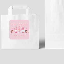 Roze Kerstmis Vijf Gnomen aangepaste Familie Vierkante Sticker