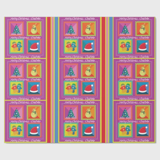 Roze Kerstmis Voeg Naam & Groet Cadeaupapier (Vlak)