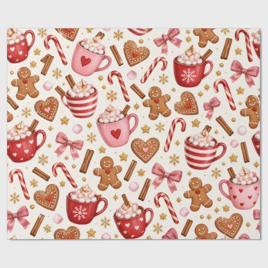 Roze Kerstmis Warme Chocolade Inpakpapier (Vlak)