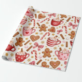 Roze Kerstmis Warme Chocolade Inpakpapier (Uitgerold)