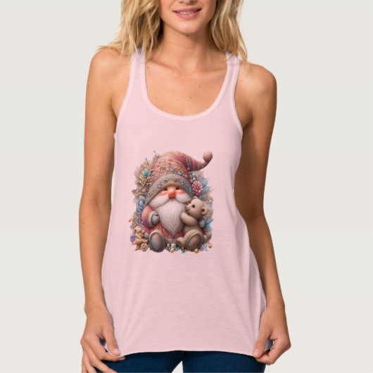 Roze Kerstmiskaart Kabouters Tanktop (Voorkant)
