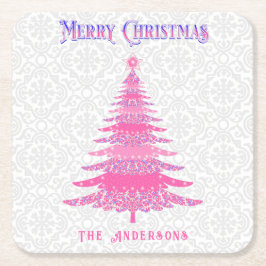 Roze Kerstmisnaam Douane Elegant Modern Kartonnen Onderzetters