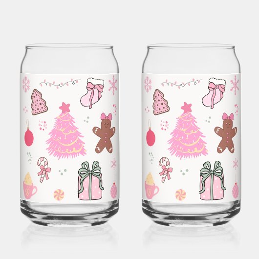 Roze Kerstmispatroon Blikvorm Glas (Achterkant)
