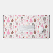 Roze Kerstmispatroon Bureaumat (Keyboard & Muis)