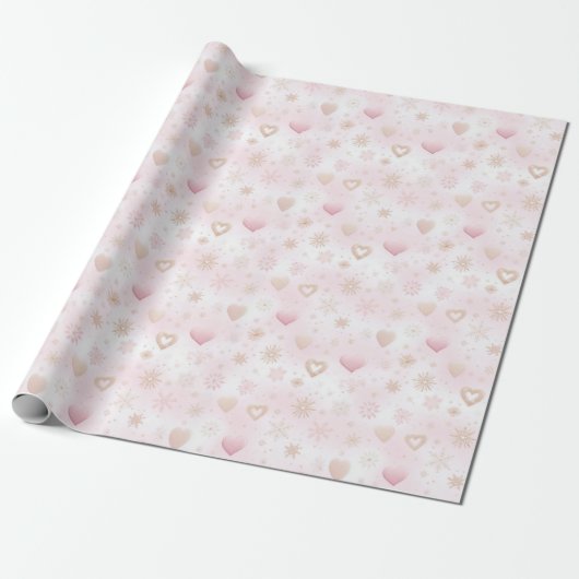 Roze Kerstmispatroon Cadeaupapier (Uitgerold)