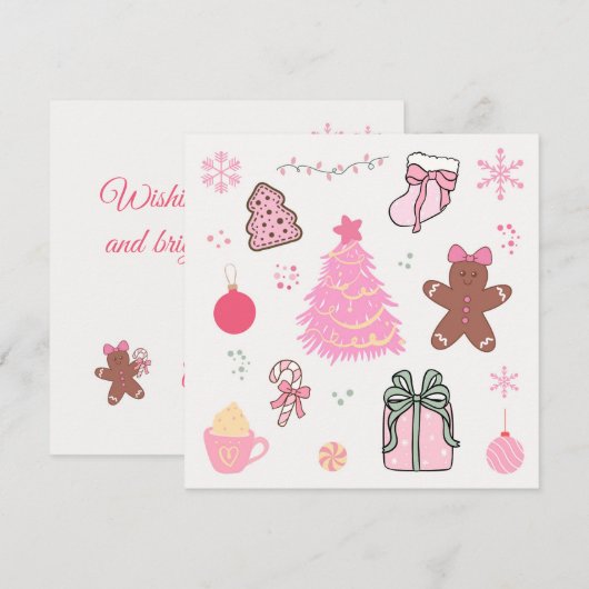 Roze Kerstmispatroon Feestdagenkaart (Voorkant / Achterkant)