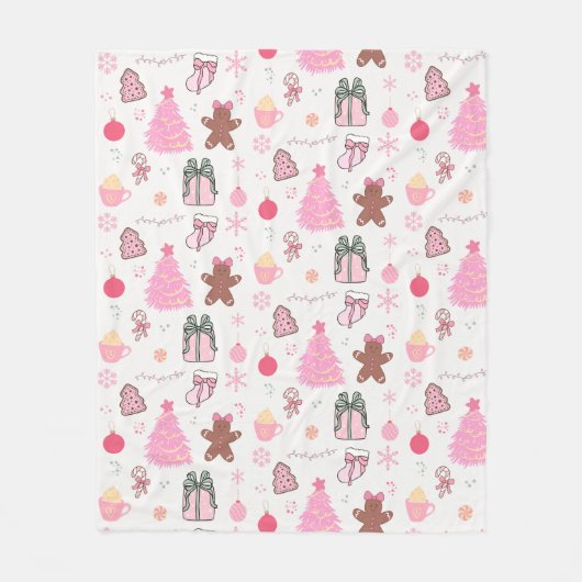 Roze Kerstmispatroon Fleece Deken (Voorkant)