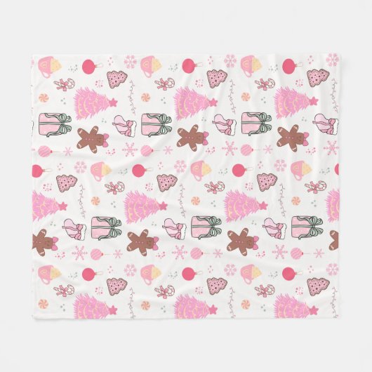 Roze Kerstmispatroon Fleece Deken (Voorkant (Horizontaal))