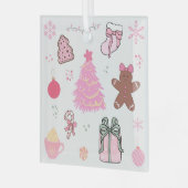 Roze Kerstmispatroon Glas Ornament (Voorkant links)