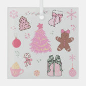 Roze Kerstmispatroon Glas Ornament (Voorkant)