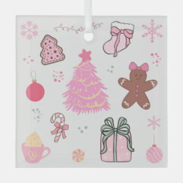 Roze Kerstmispatroon Glas Ornament