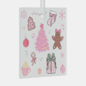 Roze Kerstmispatroon Glas Ornament (Voorkant Rechts)