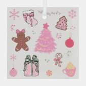 Roze Kerstmispatroon Glas Ornament (Achterkant)