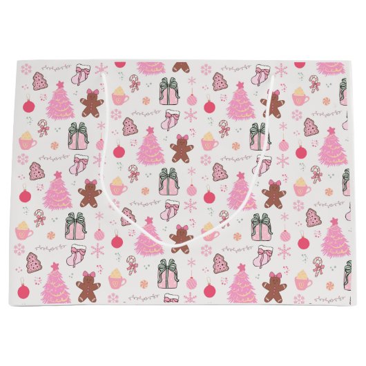 Roze Kerstmispatroon Groot Cadeauzakje (Voorkant)