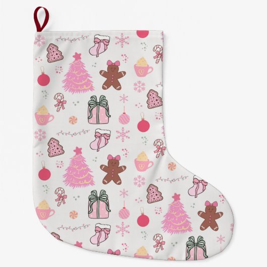 Roze Kerstmispatroon Grote Kerstsok (Voorkant)