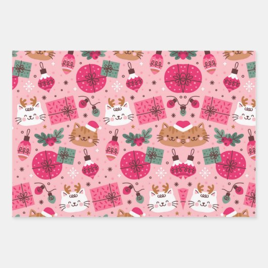 Roze Kerstmispatroon Inpakpapier Vel (Voorkant 2)