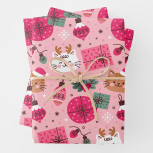 Roze Kerstmispatroon Inpakpapier Vel