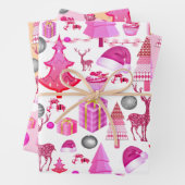 Roze Kerstmispatroon Inpakpapier Vel (In situ)