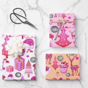 Roze Kerstmispatroon Inpakpapier Vel