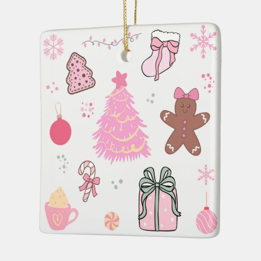 Roze Kerstmispatroon Keramisch Ornament (Links)