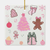 Roze Kerstmispatroon Keramisch Ornament (Achterkant)