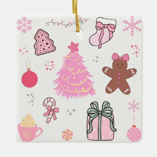 Roze Kerstmispatroon Keramisch Ornament (Voorkant)