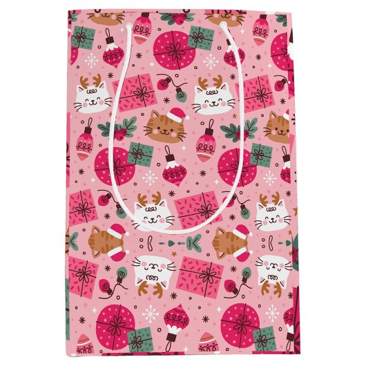 Roze Kerstmispatroon Medium Cadeauzakje