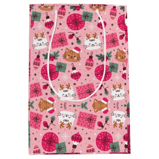 Roze Kerstmispatroon Medium Cadeauzakje (Voorkant)