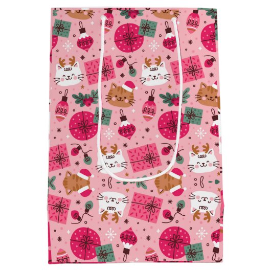 Roze Kerstmispatroon Medium Cadeauzakje (Achterkant)