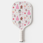 Roze Kerstmispatroon Pickleball Paddle (Achterkant)