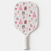 Roze Kerstmispatroon Pickleball Paddle (Voorkant)