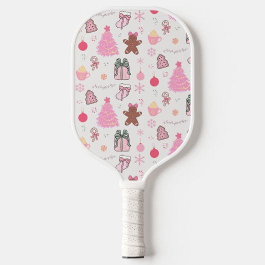 Roze Kerstmispatroon Pickleball Paddle (Voorkant)